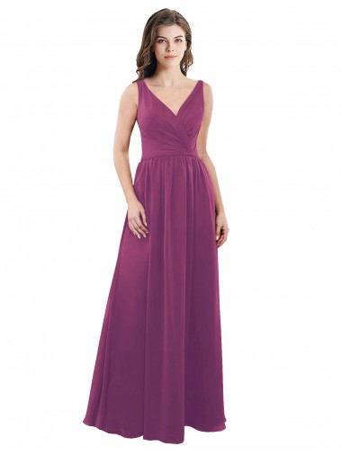 Long Chiffon A-Line Bridesmaid Dress with V-Neck Wrap Bodice Glasgow