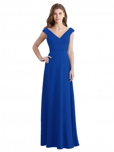 Draped Shoulder V-Neck Long Chiffon Bridesmaid Dress Glasgow