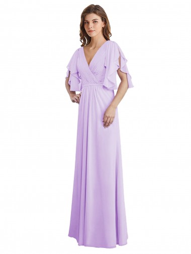 A-Line Draped Chiffon Bridesmaid Dress with V-Neck and Split Sleeves Glasgow