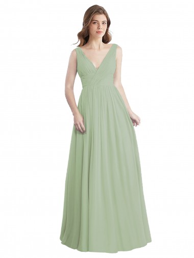 V-Neck A-Line Long Chiffon Bridesmaid Dress with Draped Bodice Glasgow