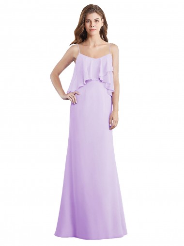 Scoop Neck Long Chiffon Bridesmaid Dress with Cross Over Neckline Flounce Glasgow