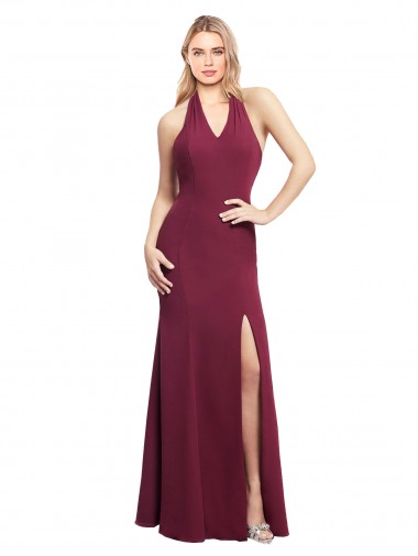 Chiffon Mermaid Bridesmaid Dress with Back Tie Halter Straps and Side Slit Glasgow