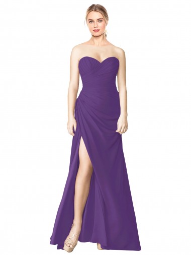 Strapless Chiffon Bridesmaid Dress with Pleated Wrap Bodice and Side Slit Glasgow
