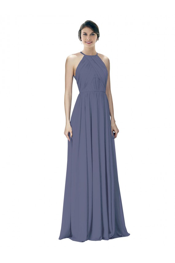 Halter Neck Ruched Bodice Chiffon Bridesmaid Dress
