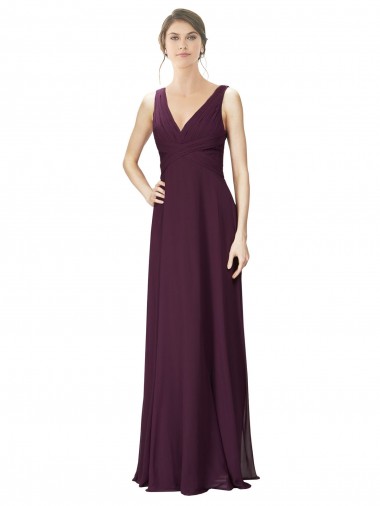 Long Chiffon Bridesmaid Dress with Ruched Criss Cross V-Neck Bodice Glasgow