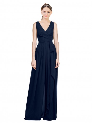 V-Neck Ruched Chiffon Bridesmaid Dress with Waistband Glasgow