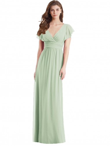 Flutter Sleeves Draped Wrap V-Neck Chiffon Bridesmaid Dress Glasgow