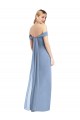 Full Length Draped Off the Shoulder Maxi Bridesmaid Dress with Shirred Streamer