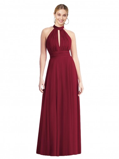 High-Neck Open Back Shirred Halter Maxi Bridesmaid Dress Glasgow