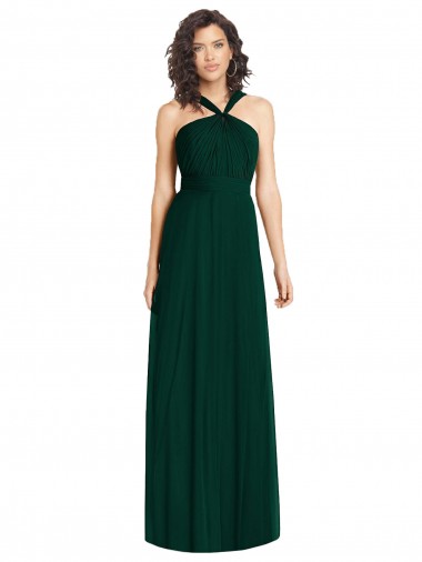 Draped Halter Neck Long Chiffon Bridesmaid Dress with Low Back Glasgow