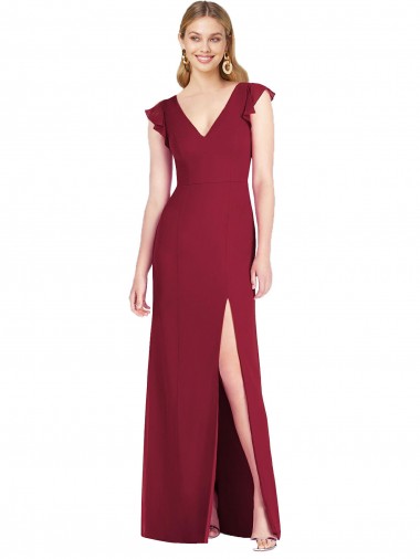 Ruffled Sleeves Mermaid Chiffon Bridesmaid Dress with Front Slit Glasgow