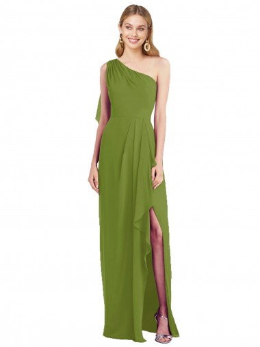 One Shoulder Chiffon Bridesmaid Dress with Draped Front Slit Glasgow