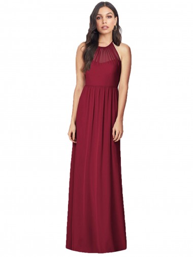 Halter Neck Full-Length Shirred Chiffon Bridesmaid Dress Glasgow