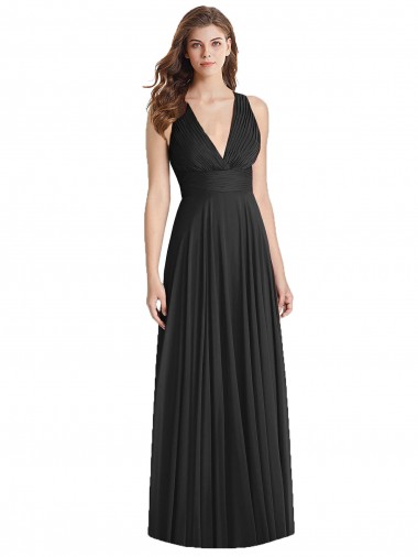 Full Length V-Neck Chiffon Bridesmaid Dress with Wide Criss Cross Straps Glasgow