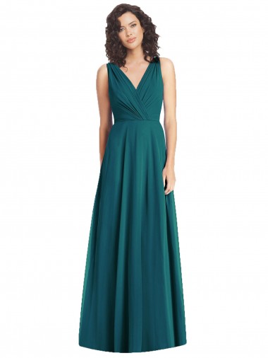 Draped V-Neck Long Sleeveless Chiffon Bridesmaid Dress Glasgow