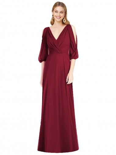 Draped V-Neck Bell Sleeves V-Back Chiffon Bridesmaid Dress Glasgow