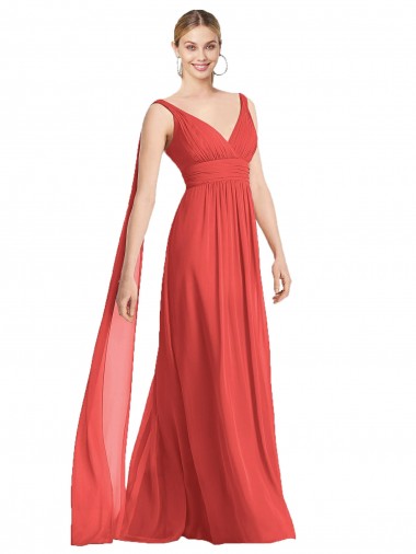 Full-Length V-Neck Chiffon Bridesmaid Dress Streamers Back Glasgow