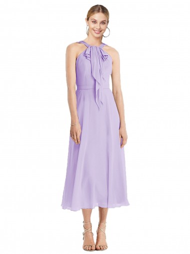 Midi Length Halter Plunging V-Back Chiffon Bridesmaid Dress / Cocktail Dress Glasgow