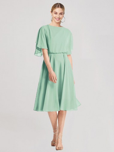 Open Back Flutter Sleeves Cocktail Length Chiffon Bridesmaid Dress Glasgow