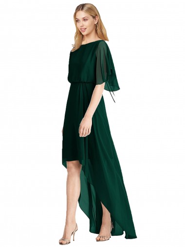 Plunging V Back Flutter Sleeves Cocktail Length Chiffon Bridesmaid Dress Glasgow