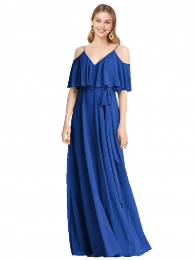 Spaghetti Straps V-Neck Chiffon Bridesmaid Dress with Sash Tie Glasgow