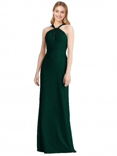 Sleek Full-Length Twist Halter Chiffon Bridesmaid Dress Glasgow