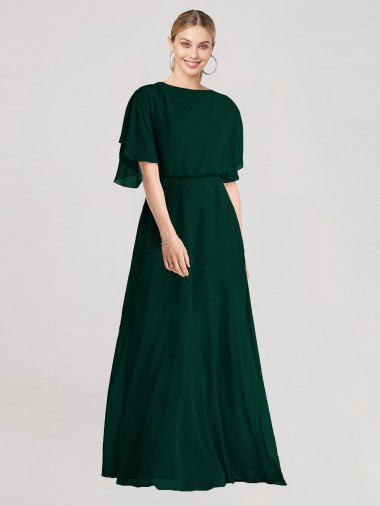 Full-Length Flutter Sleeves Plunging V Back Chiffon Bridesmaid Dress Glasgow