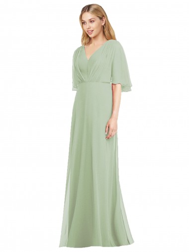 Full Length Lux Chiffon Flutter Sleeves Bridesmaid Dress Glasgow