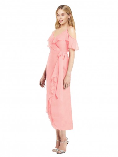 Cocktail Wrap Chiffon Bridesmaid Dress with Fluttering Ruffles Glasgow
