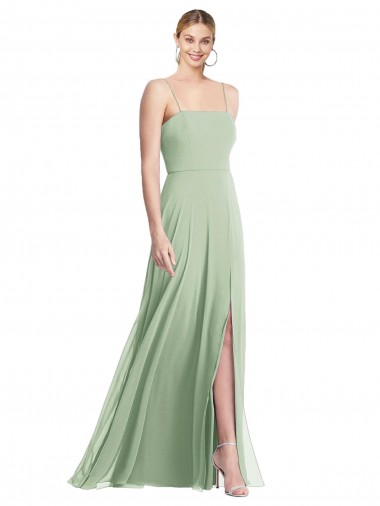 Sleek Spaghetti Straps Low Back Square Neck Maxi Formal Chiffon Bridesmaid Dress Glasgow