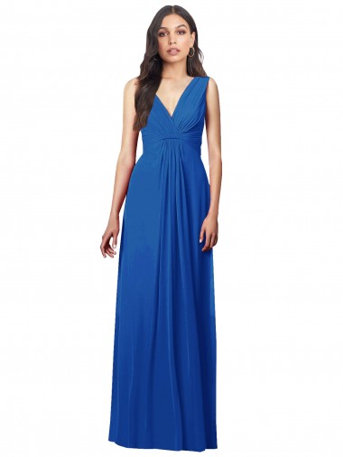 Draped V-Neck Shirred Chiffon Maxi Bridesmaid Dress Glasgow