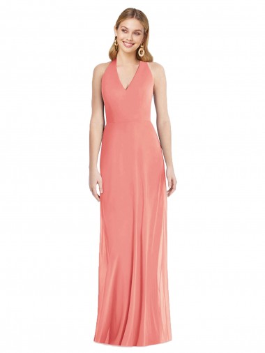 V-Neck Halter Chiffon Maxi Formal Bridesmaid Dress Open Back Glasgow