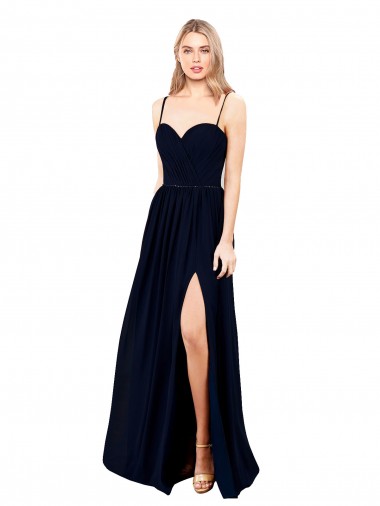 Draped A-Line Chiffon Formal Bridesmaid Dress with Spaghetti Straps and High Slit Glasgow