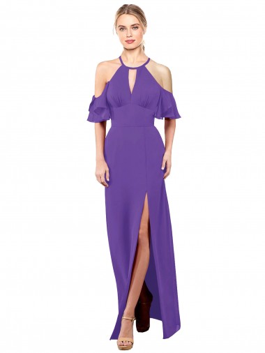 Slim A-Line Chiffon Bridesmaid Dress with Off The Shoulder Ruffle Sleeves Glasgow