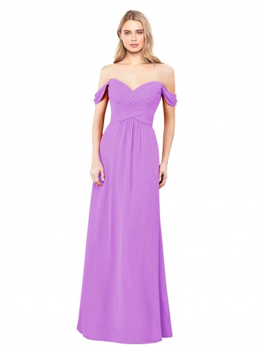 Off The Shoulder Draped Sleeves A-Line Chiffon Bridesmaid Dress Glasgow