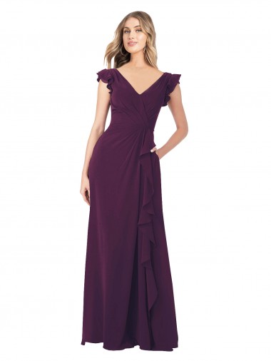 Ruffle Cap Sleeves Long Chiffon Bridesmaid Dress Glasgow