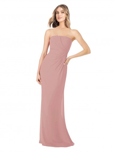 Draped Strapless Sheath Long Chiffon Bridesmaid Dress Glasgow
