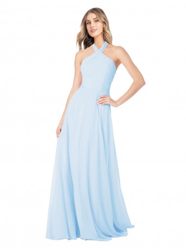 Criss Cross High Neck Halter Chiffon Bridesmaid Dress Glasgow
