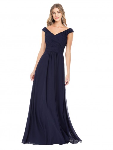 Off the Shoulder Classic Chiffon Bridesmaid Dress with Draped Bodice Glasgow