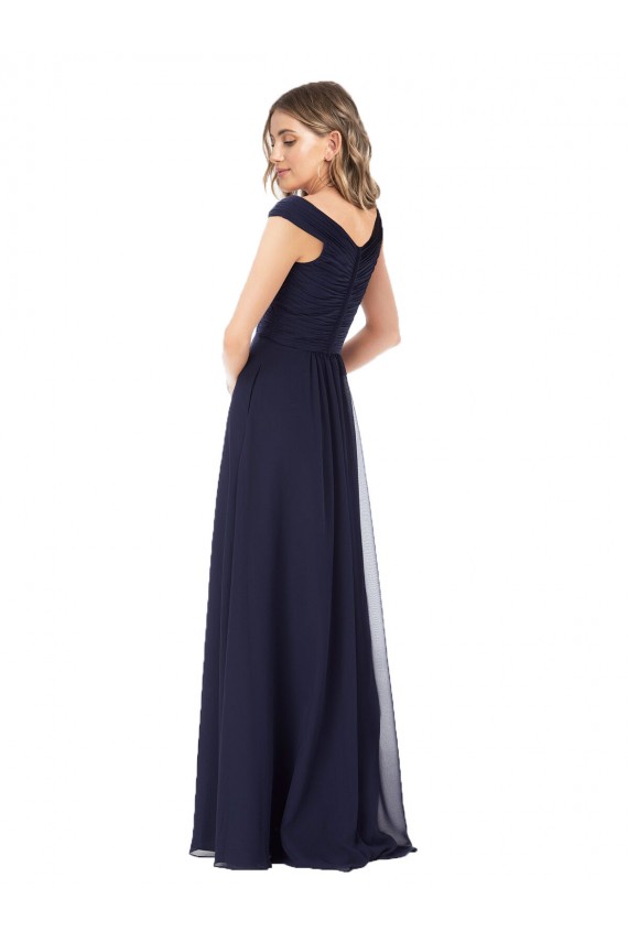 Off the Shoulder Classic Chiffon Bridesmaid Dress with Draped Bodice