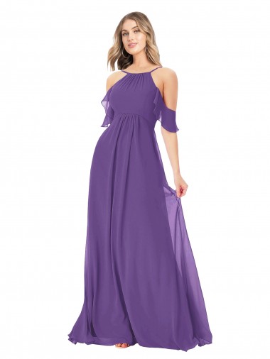 Cold Shoulder Flutter Sleeves Chiffon Bridesmaid Dress Glasgow