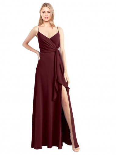 Spaghetti Straps V-Neck Long Chiffon Bridesmaid Dress with Side Slit Glasgow