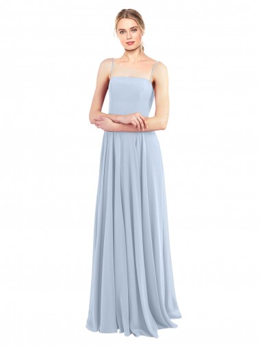 Luxe Chiffon Straight Neckline Long Chiffon Bridesmaid Dress with Skinny Straps Glasgow