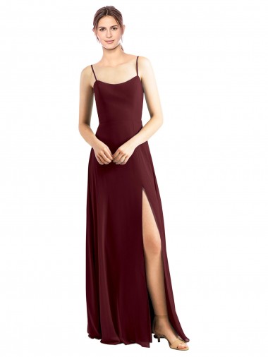 Sleek Fit and Flare Long Scoop Neck Chiffon Bridesmaid Dress with High Side Slit Glasgow