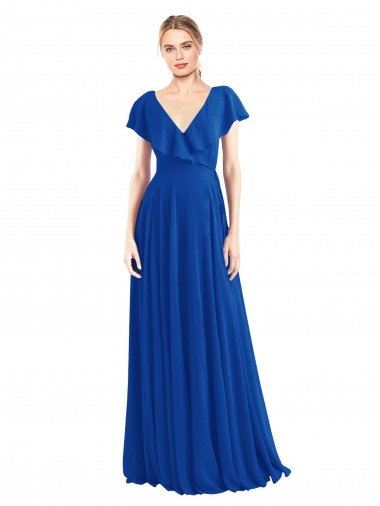 V-Neck A-Line Flutter Sleeves Long Chiffon Wrap Style Bridesmaid Dress Glasgow