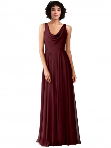 Draped Cowl Neck Long Chiffon Bridesmaid Dress with Wide Straps Glasgow