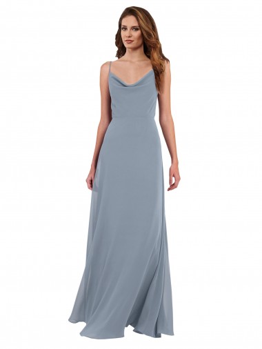 Long Full Length Draped Cowl Neck V-Back Slip Chiffon Bridesmaid Dress Glasgow
