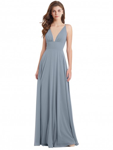 Fitted V-Neckline Long Chiffon Bridesmaid Dress with V-Back Glasgow