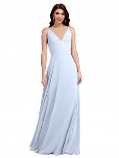 Long Floor Length V-Neck Chiffon Bridesmaid Dress with Keyhole Back Glasgow