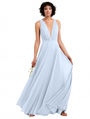 Daring Plunging V-Neck Long Chiffon Bridesmaid Dress with Pleated Bodice Glasgow